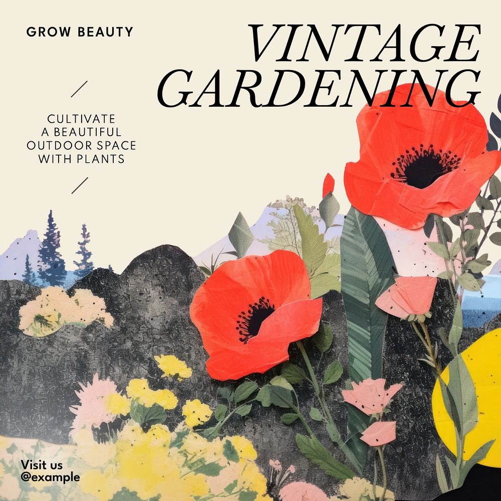 Vintage gardening Instagram post template, editable text