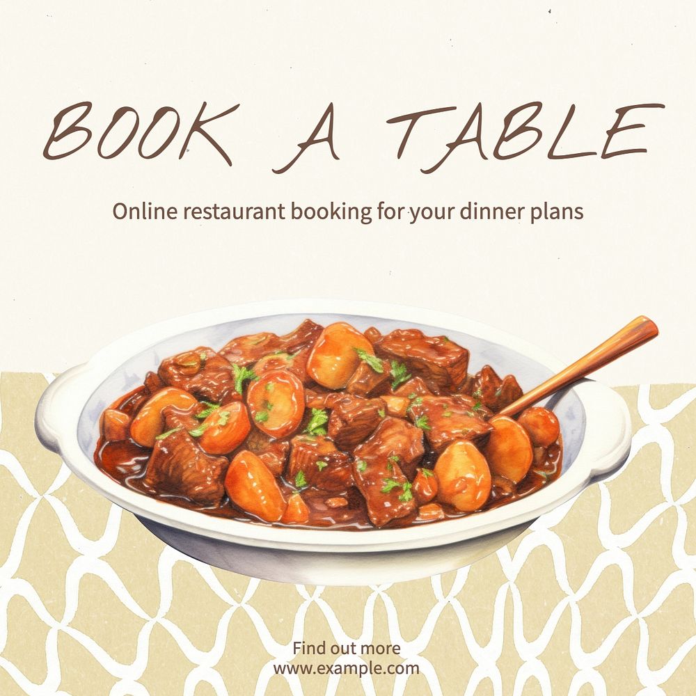 Book a table Instagram post template, editable text