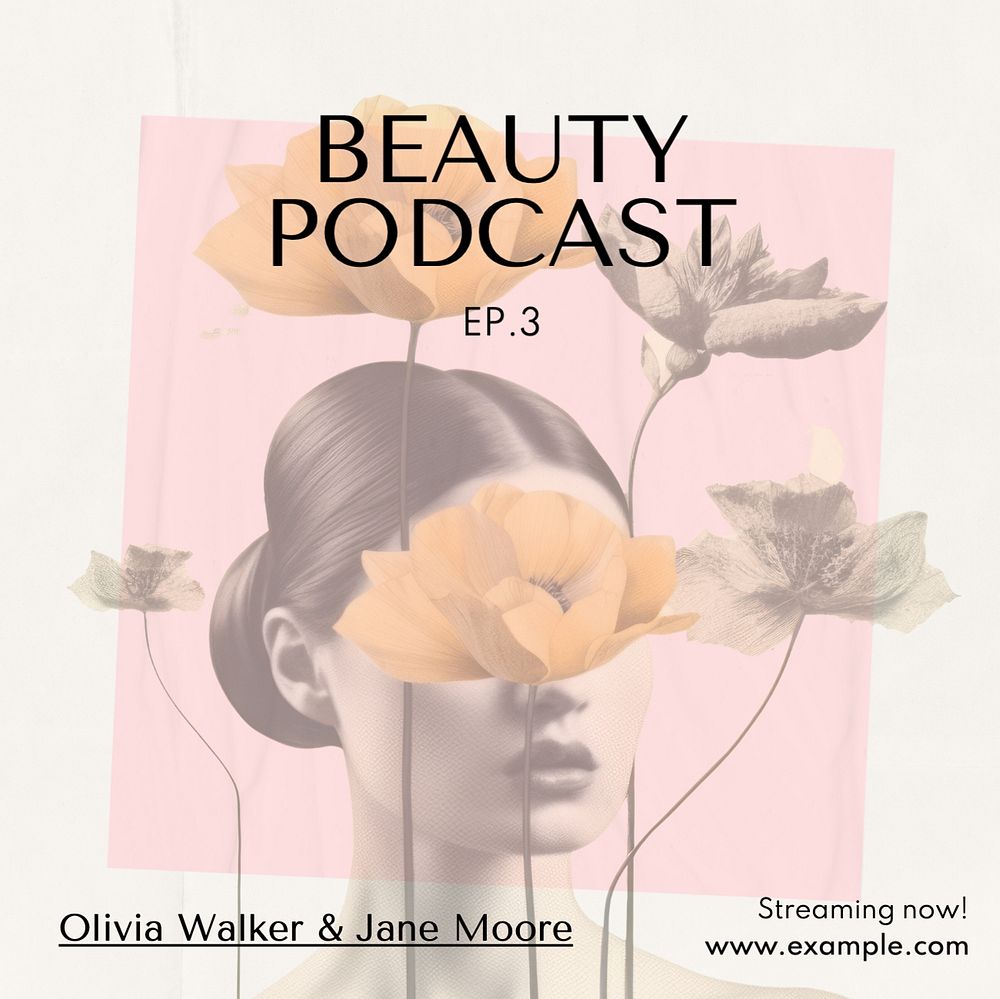 Beauty podcast Instagram post template, editable text