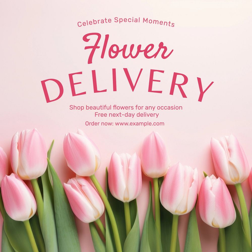 Flower delivery Instagram post template, editable text