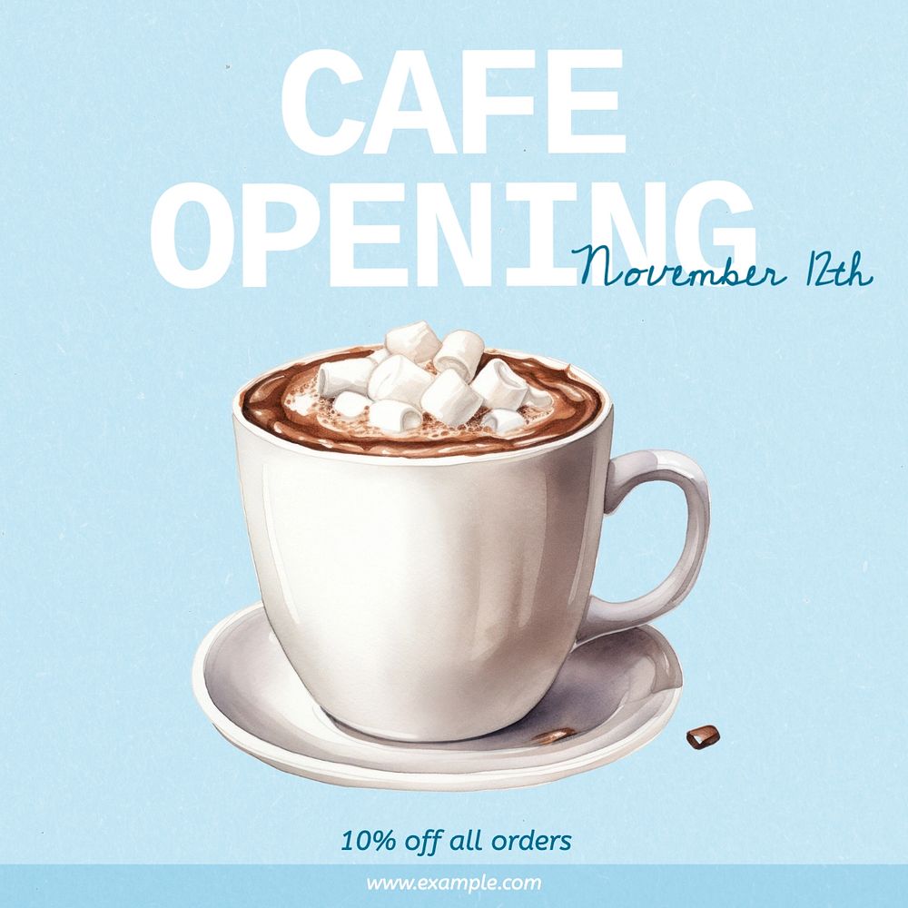 Cafe opening Instagram post template, editable text