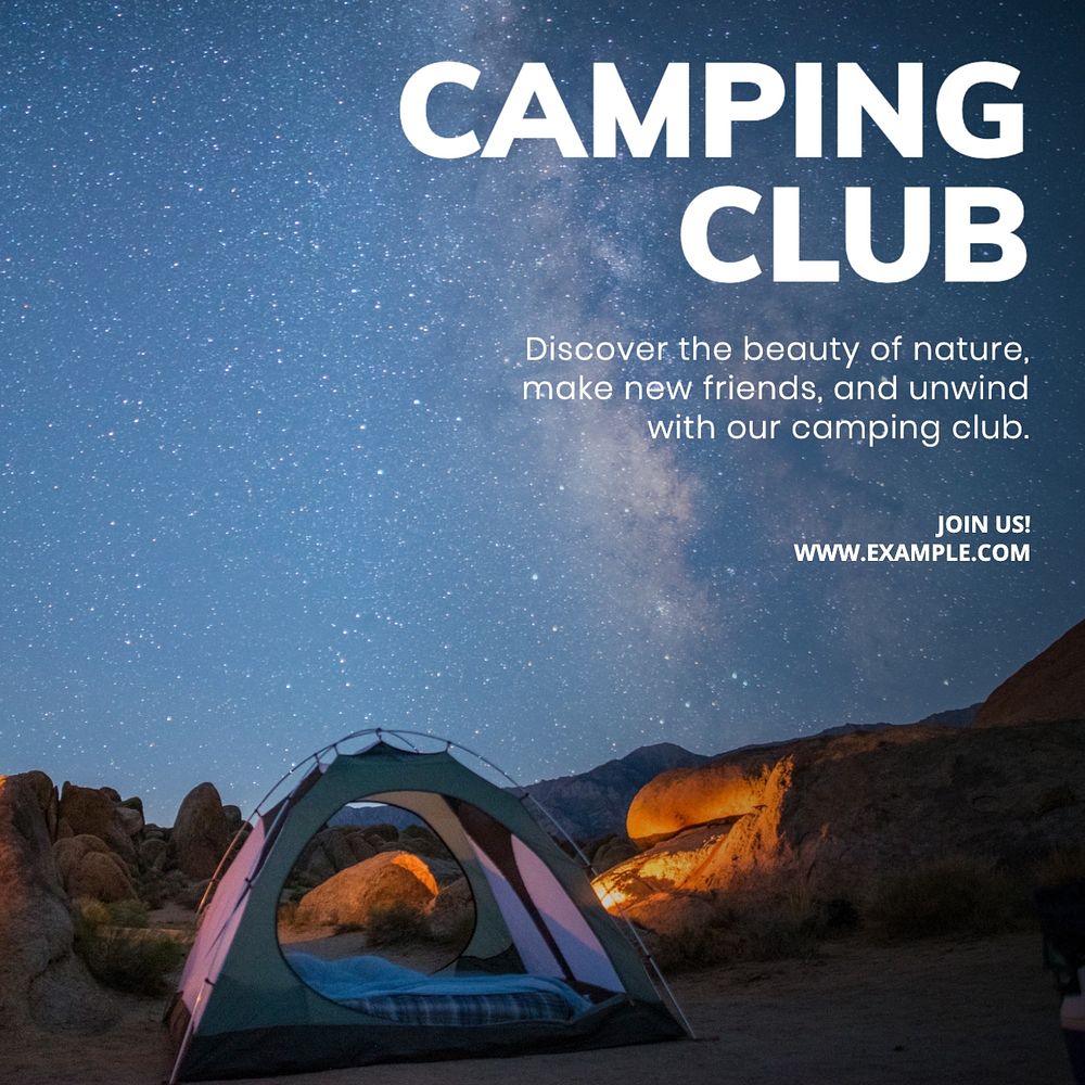 Camping club Instagram post template, editable text