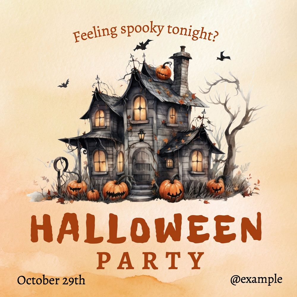 Halloween party Instagram post template, editable text