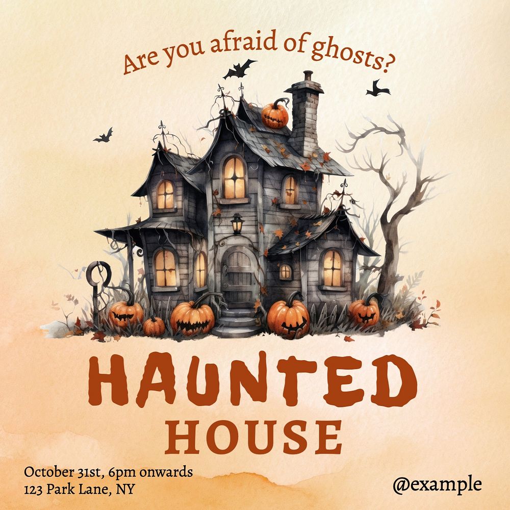 Haunted House Instagram post template, editable text