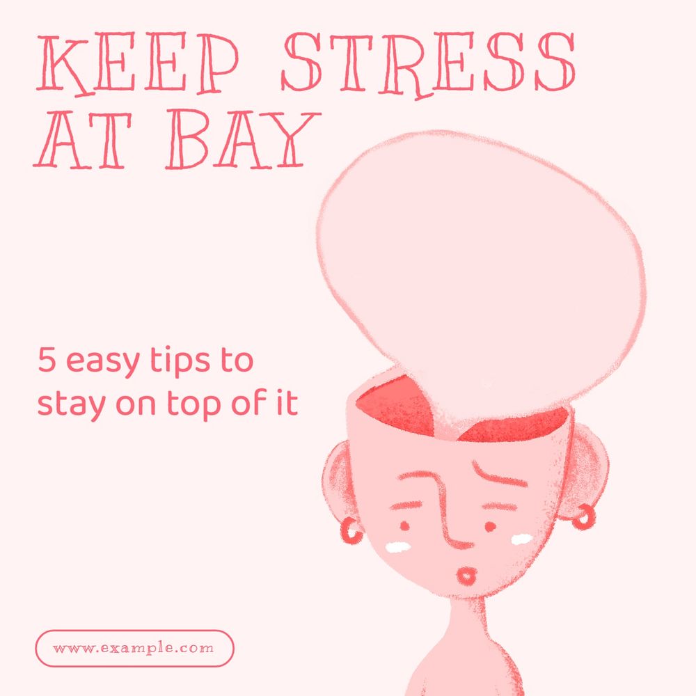 Stress tips Instagram post template, editable text