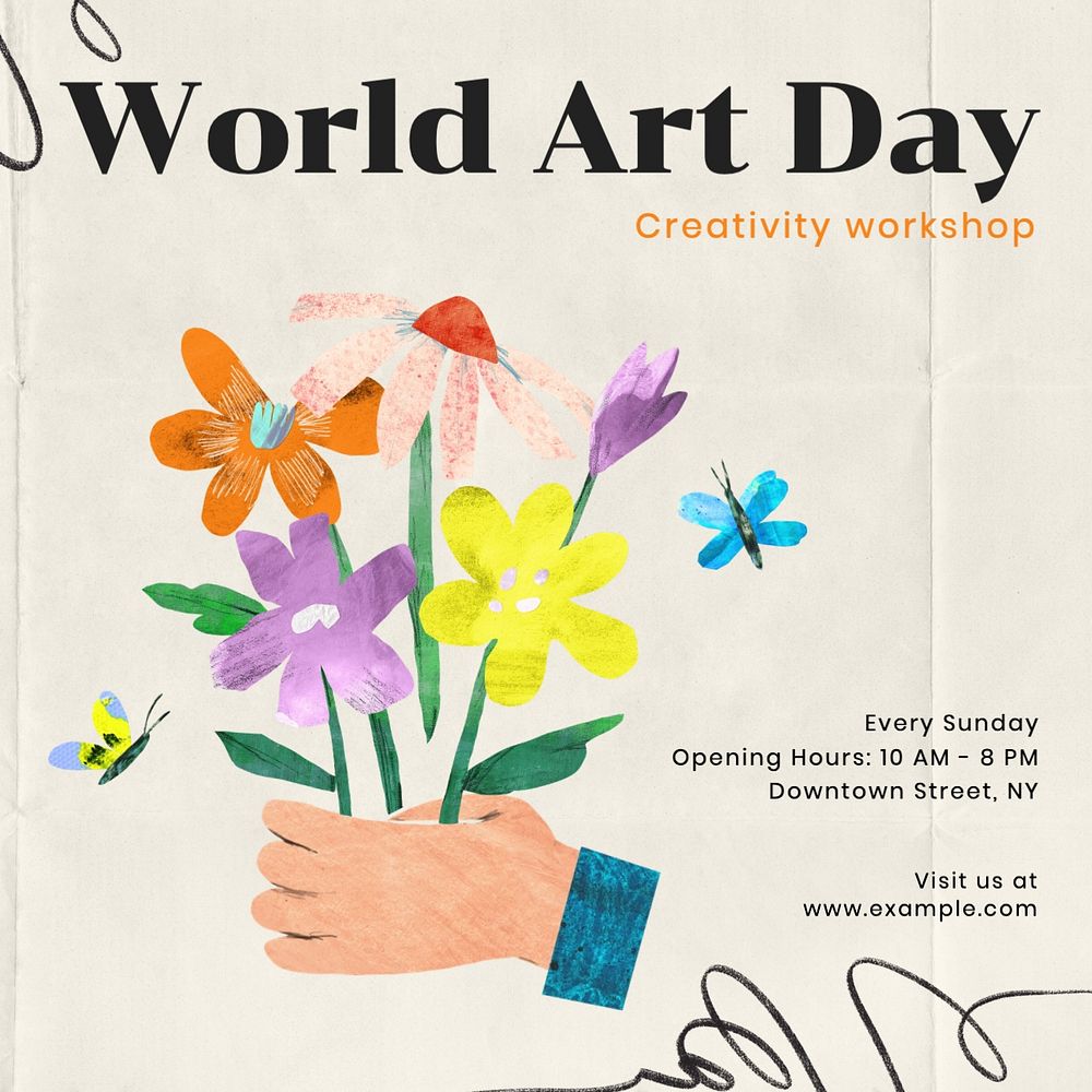 World art day Instagram post template, editable text