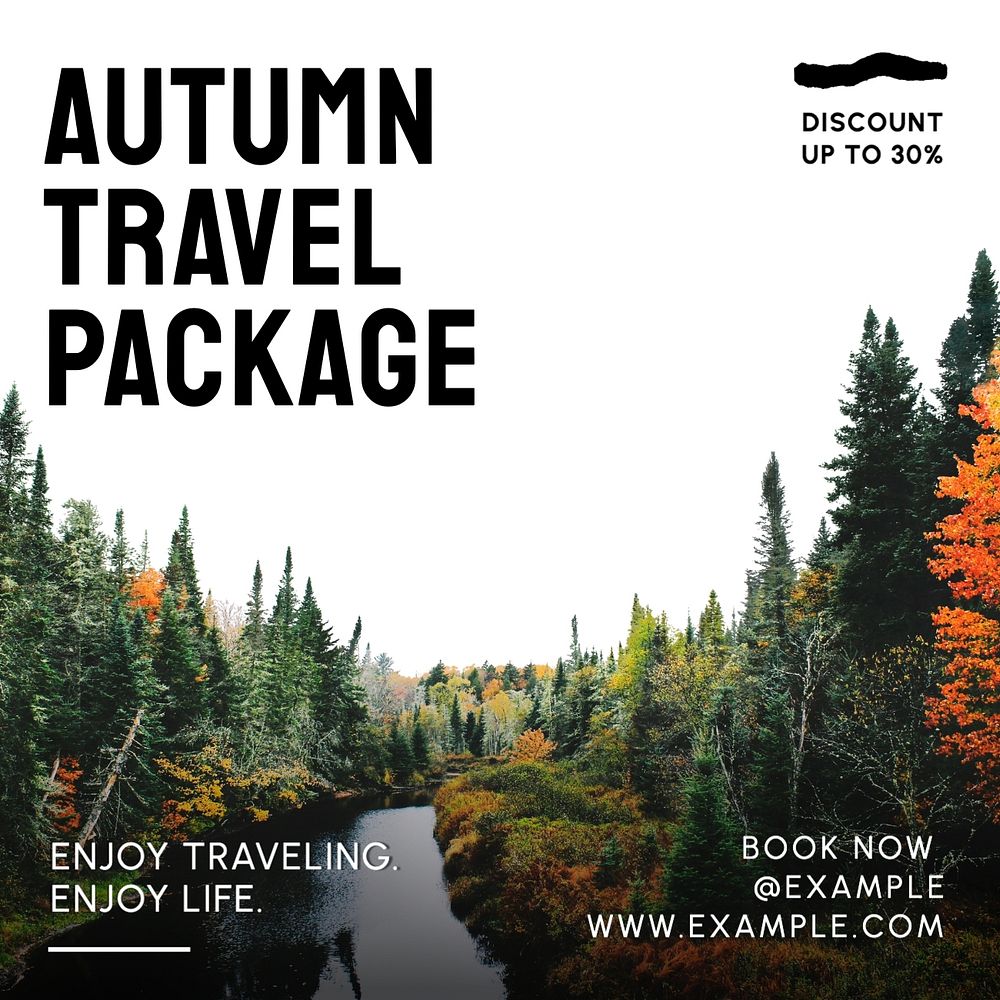 Autumn travel package Instagram post template, editable text