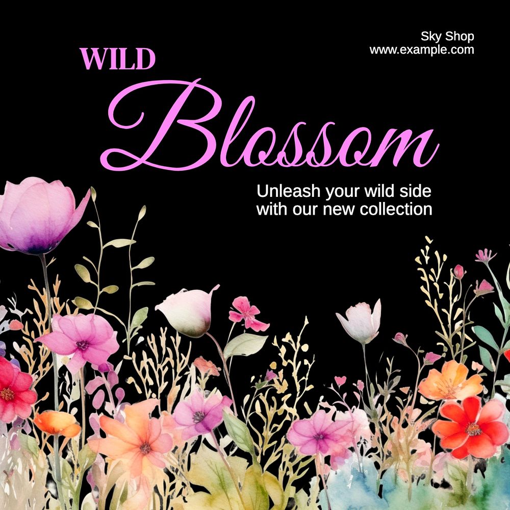 Wild blossom Instagram post template, editable text