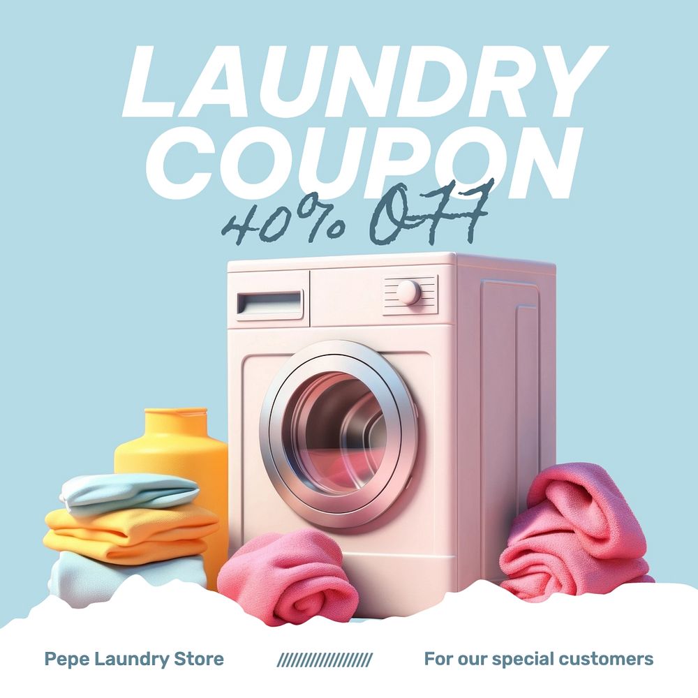 Laundry coupon Instagram post template, editable text