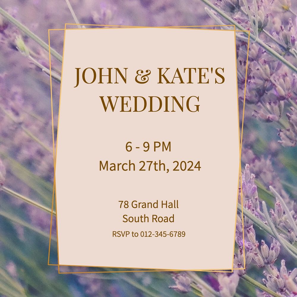 Wedding invitation  Instagram post template, editable text