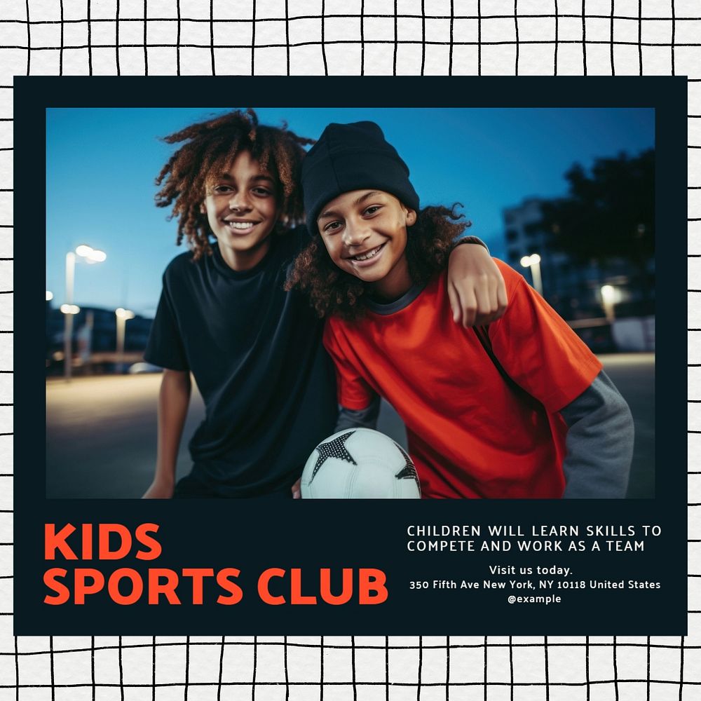 Kids sport club Instagram post template, editable text