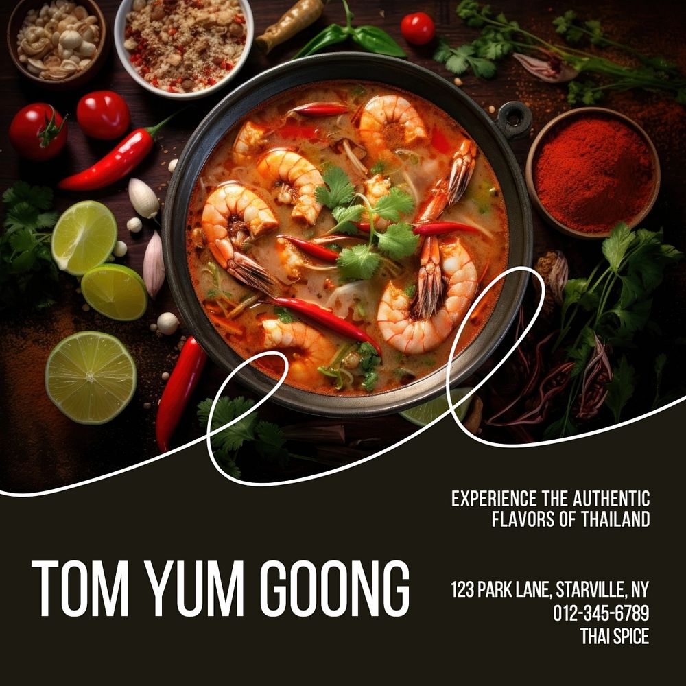 Tom yum goong restaurant Instagram post template, editable text