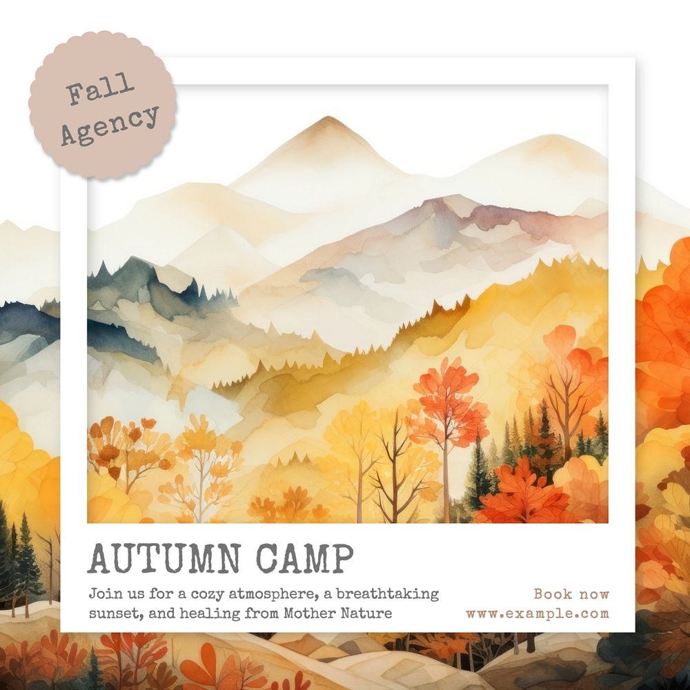 Autumn camp Instagram post template, editable text