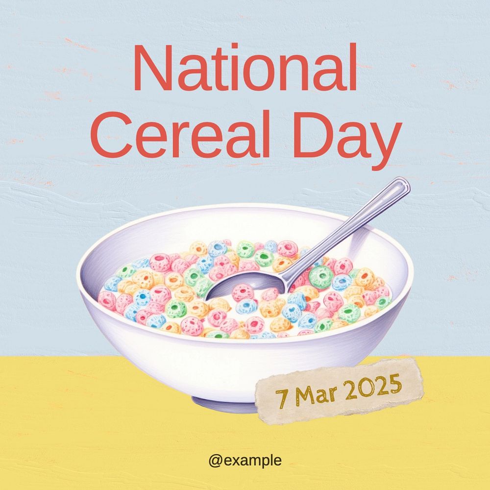 National Cereal Day Instagram post template, editable text