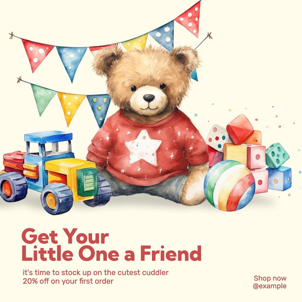 Plush toy ad Instagram post template, editable text