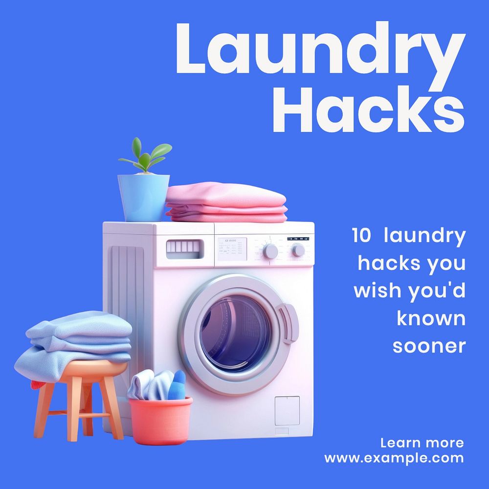 Laundry hacks Instagram post template, editable design