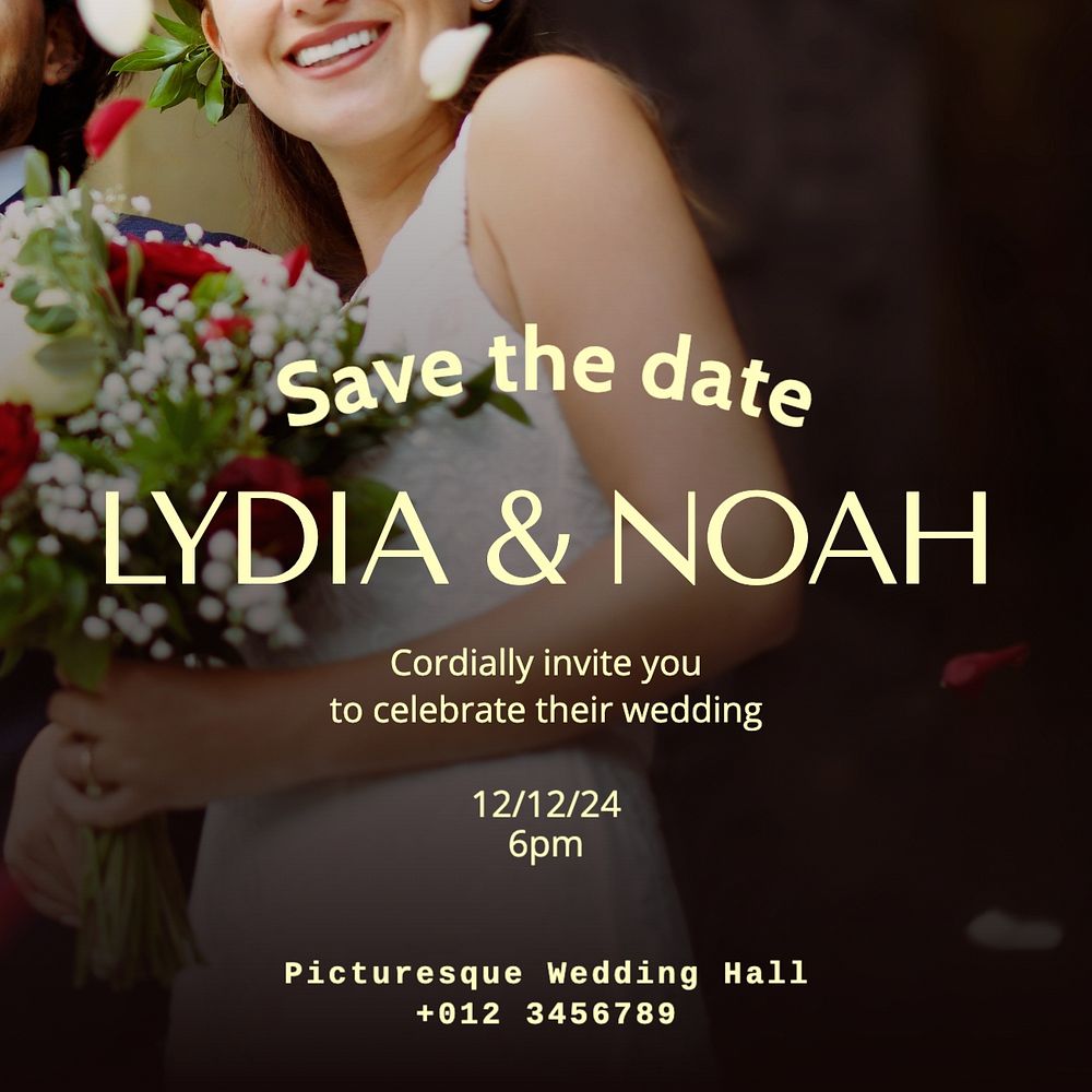 Save the date  Instagram post template, editable text