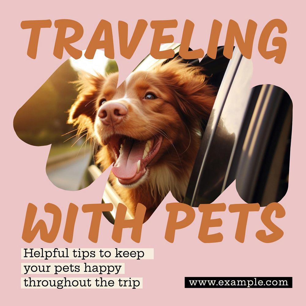 Travel with pets Instagram post template, editable text