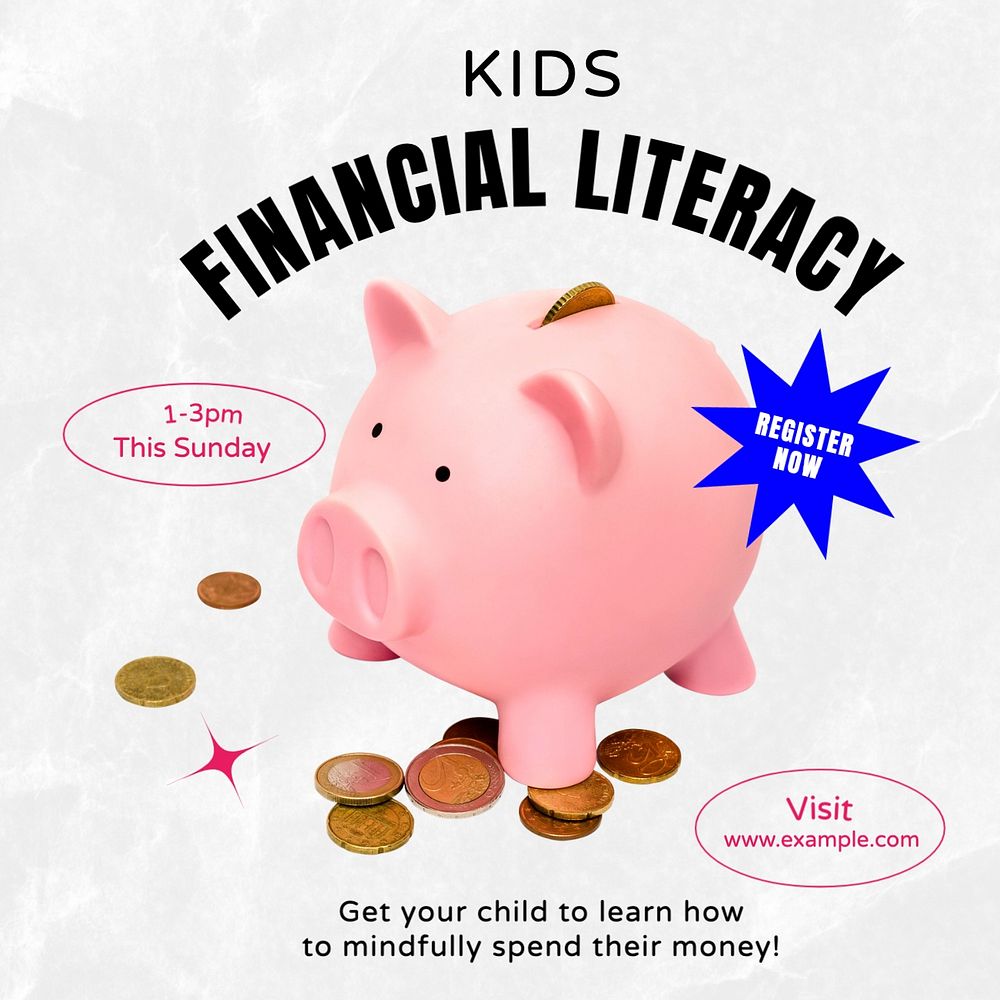 Kids financial literacy Instagram post template, editable text