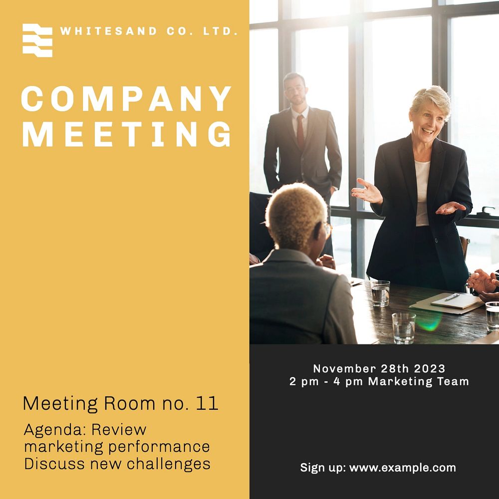 Company meeting Instagram post template, editable text