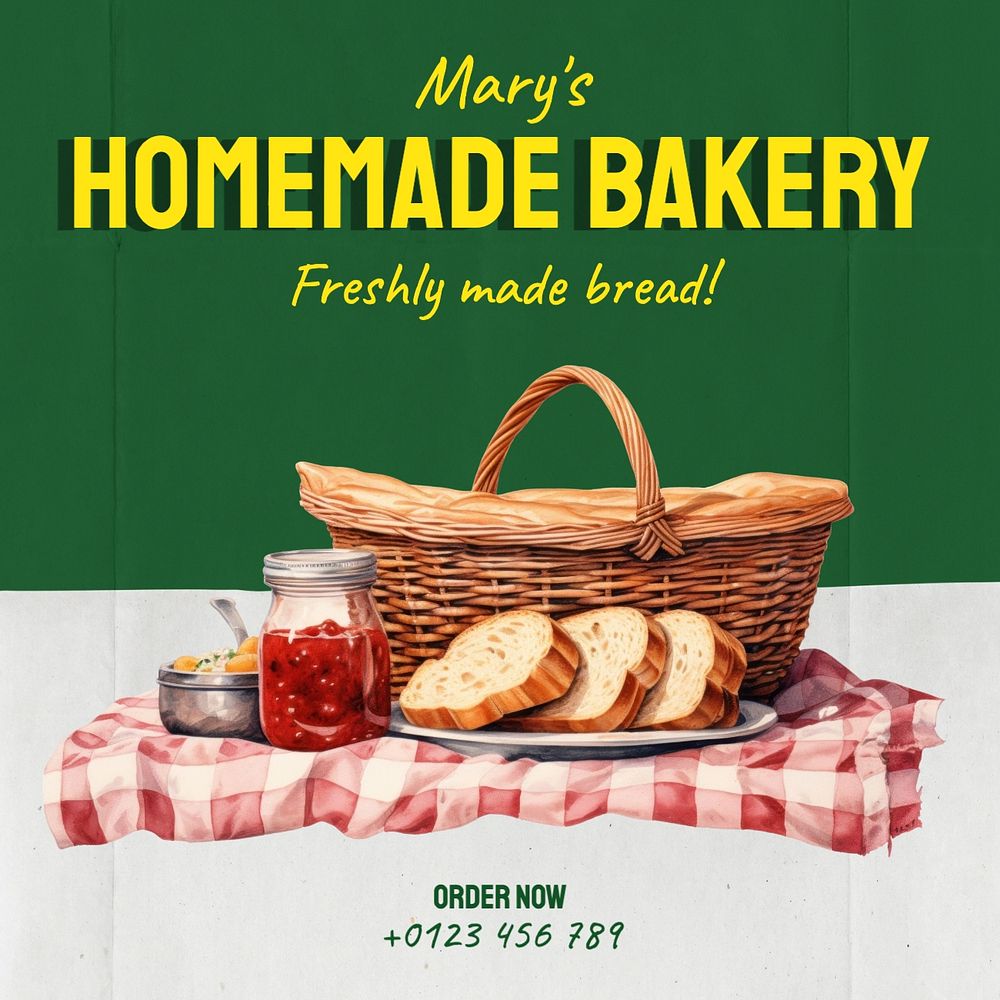 Homemade bakery Instagram post template, editable text