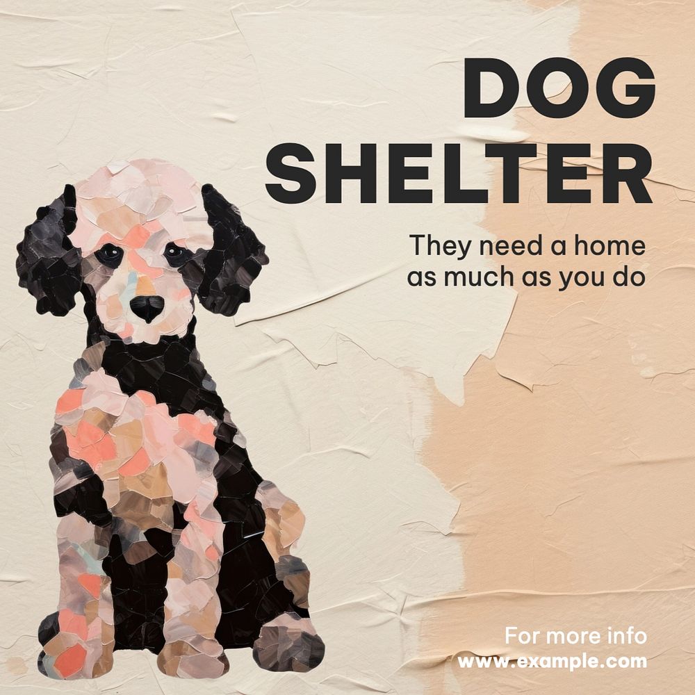 Dog shelter Instagram post template, editable text