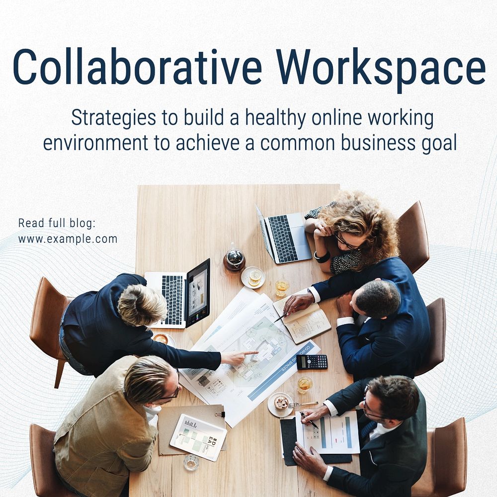 Collaborative workspace Instagram post template, editable text