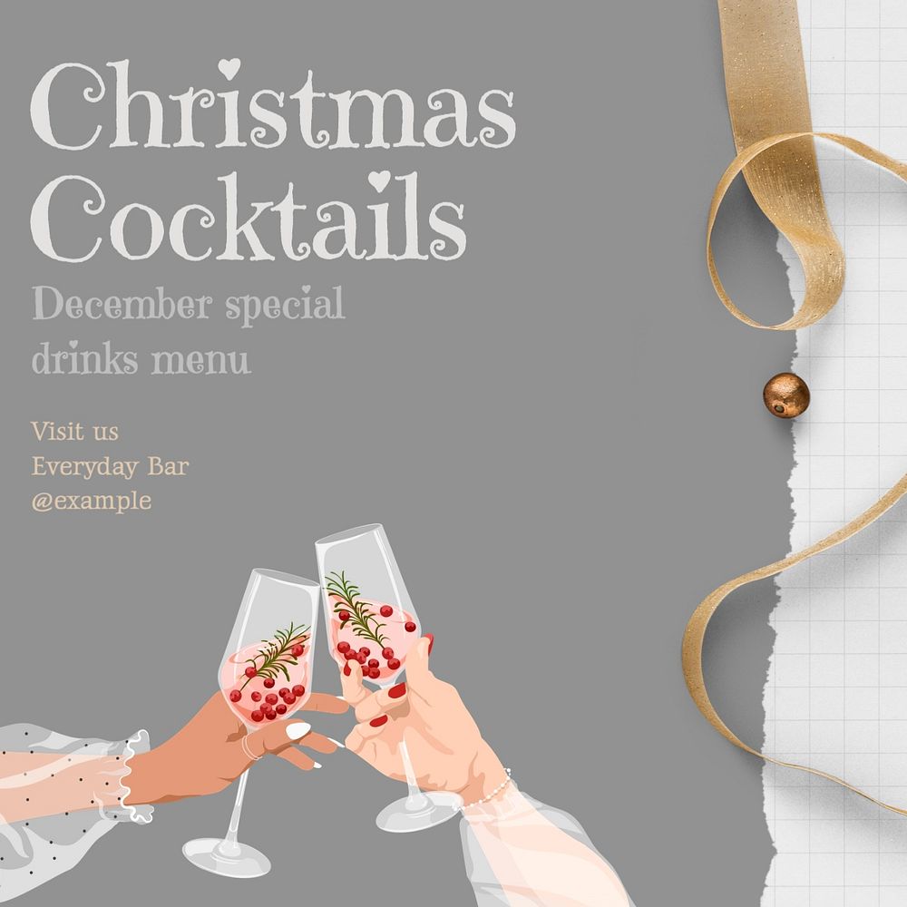 Christmas cocktails Instagram post template, editable text