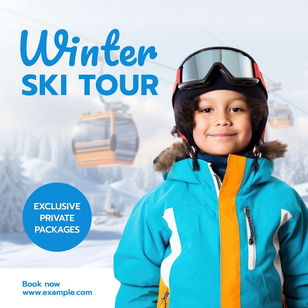 Winter ski tour Instagram post template, editable text