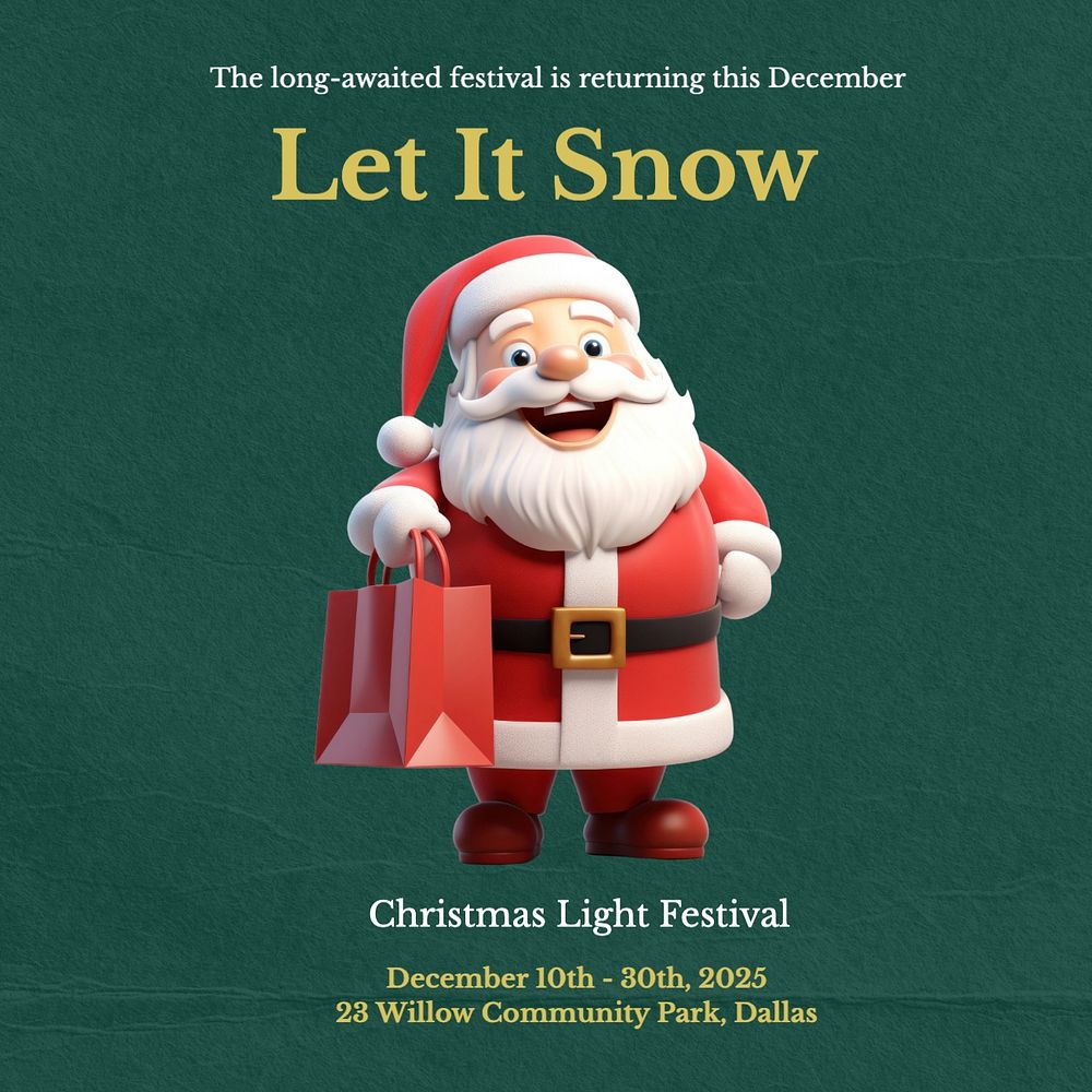 Christmas light festival Instagram post template, editable text