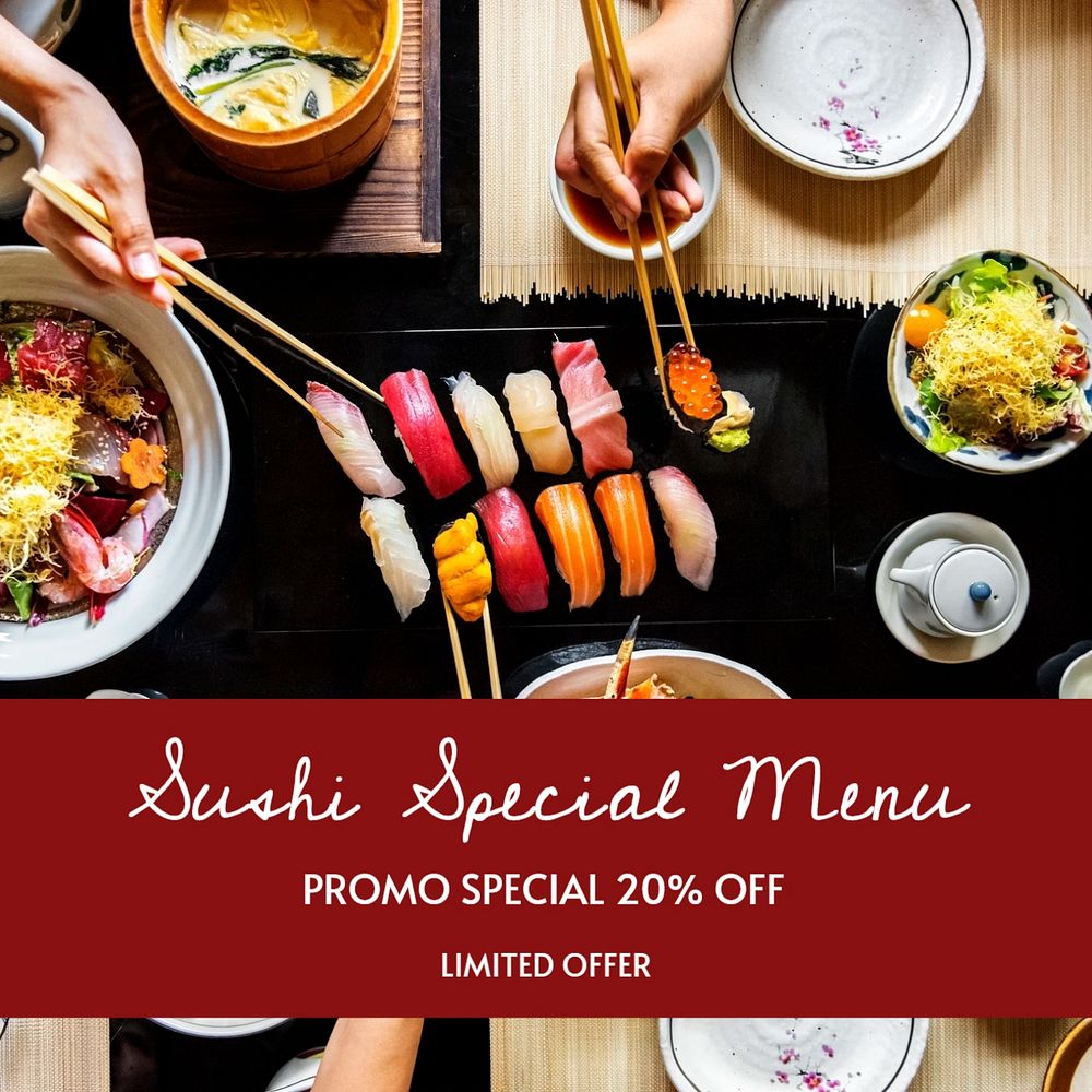 Sushi special menu Instagram post template, editable text