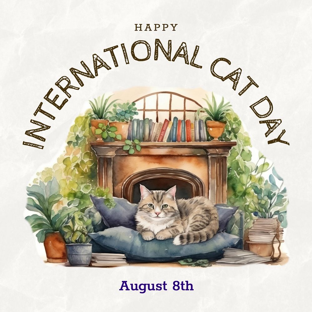 International cat day Instagram post template, editable text