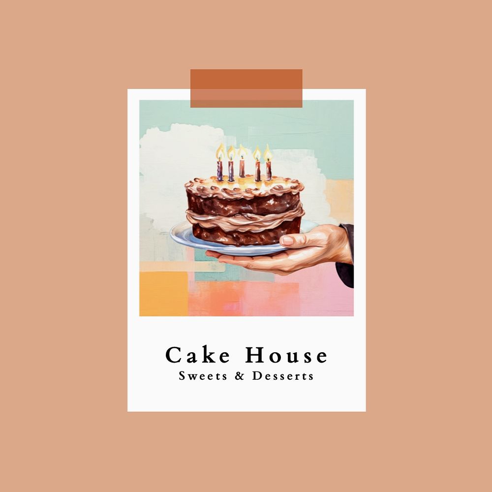 Cake house Instagram post template, editable text