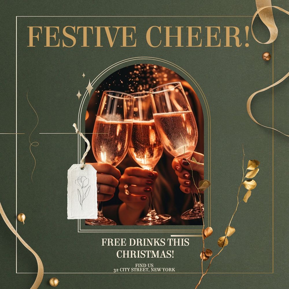 Christmas drinks Instagram post template, editable text