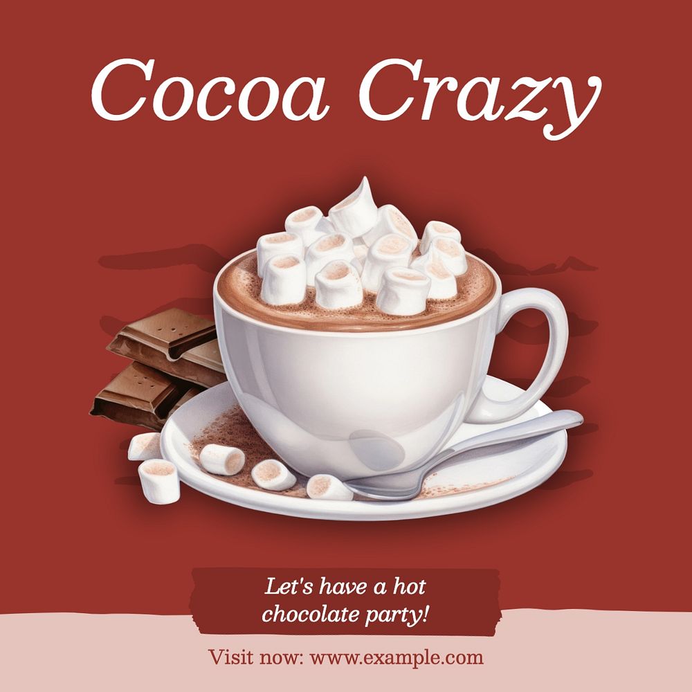 Hot chocolate party Instagram post template, editable text