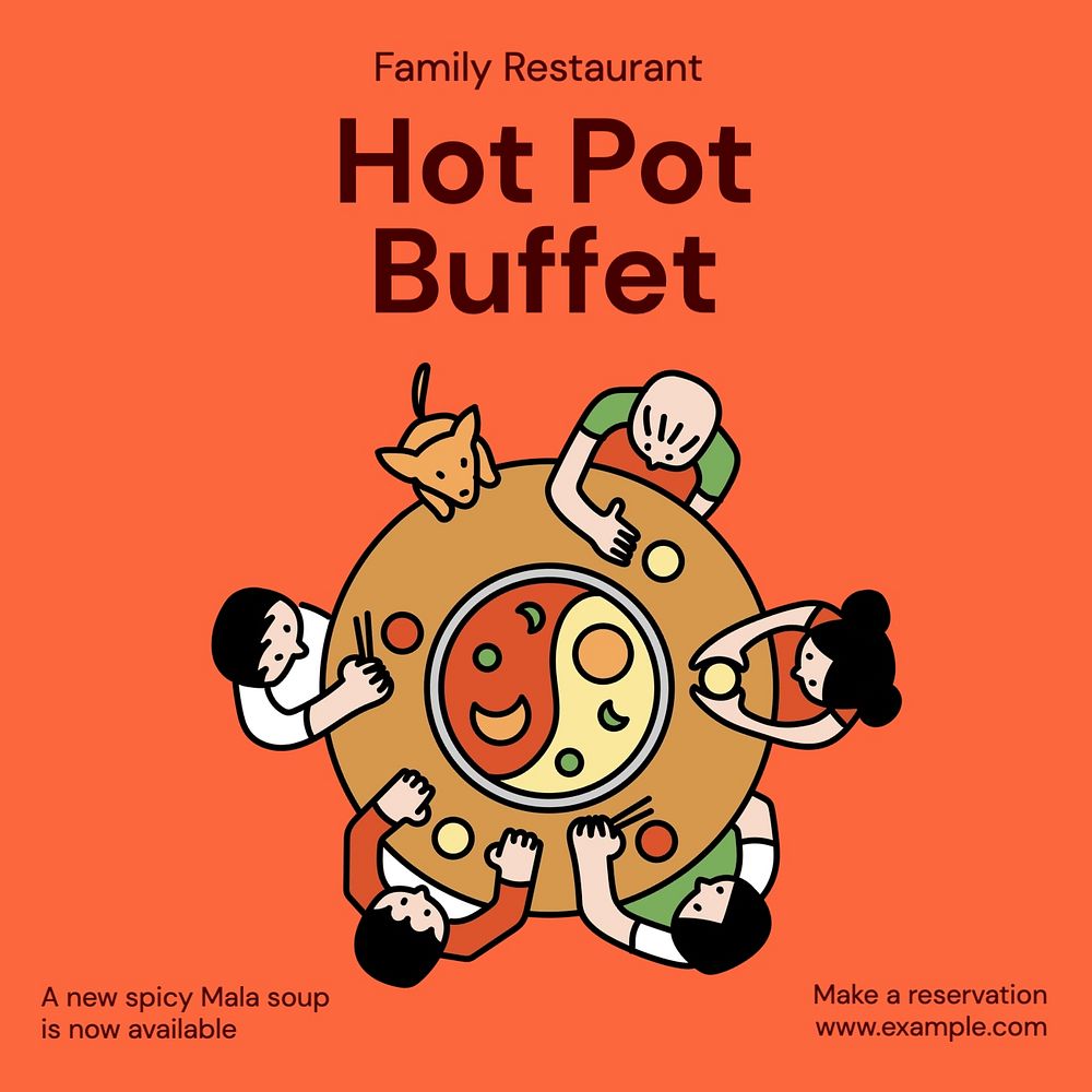 Hot pot buffet Instagram post template, editable text