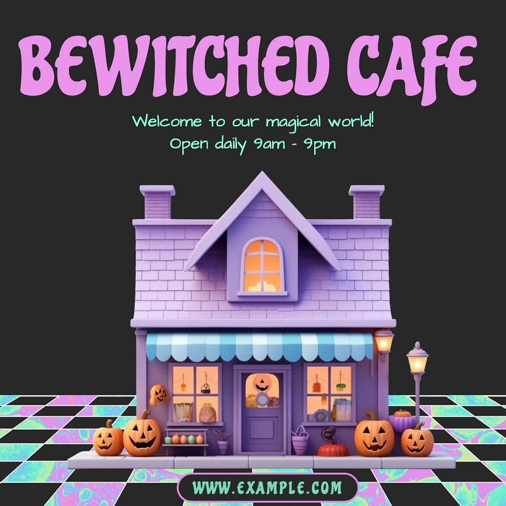 Bewitched cafe Instagram post template, editable text