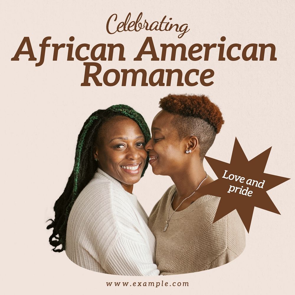 African American romance Instagram post template, editable text