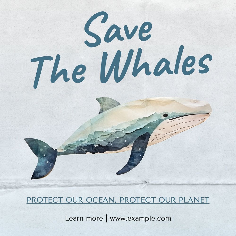 Save the whales Instagram post template, editable text