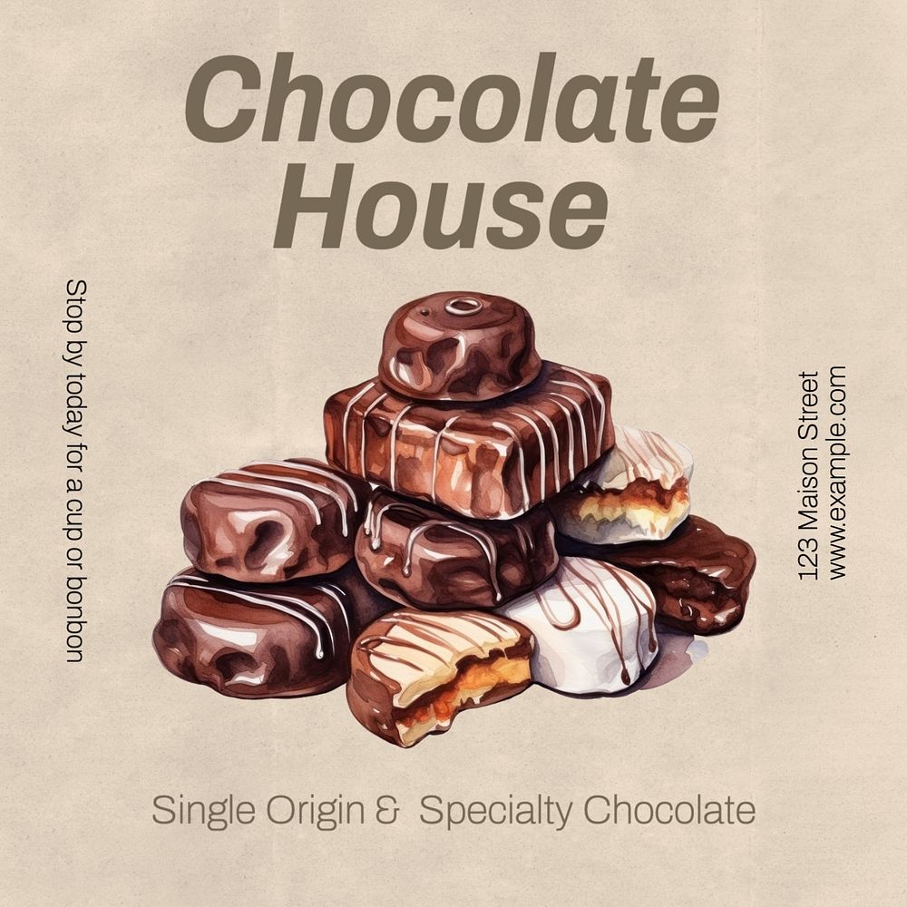 Chocolate shop Instagram post template, editable text