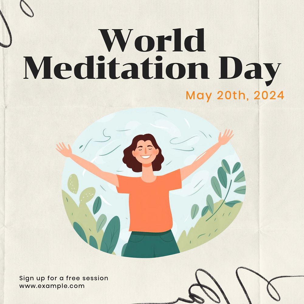 World meditation day Instagram post template, editable text