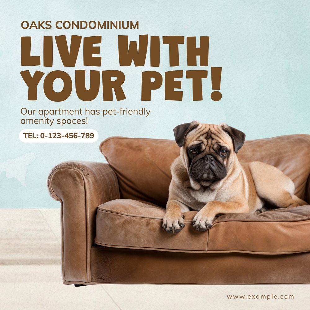 Pet-friendly apartment Instagram post template, editable text