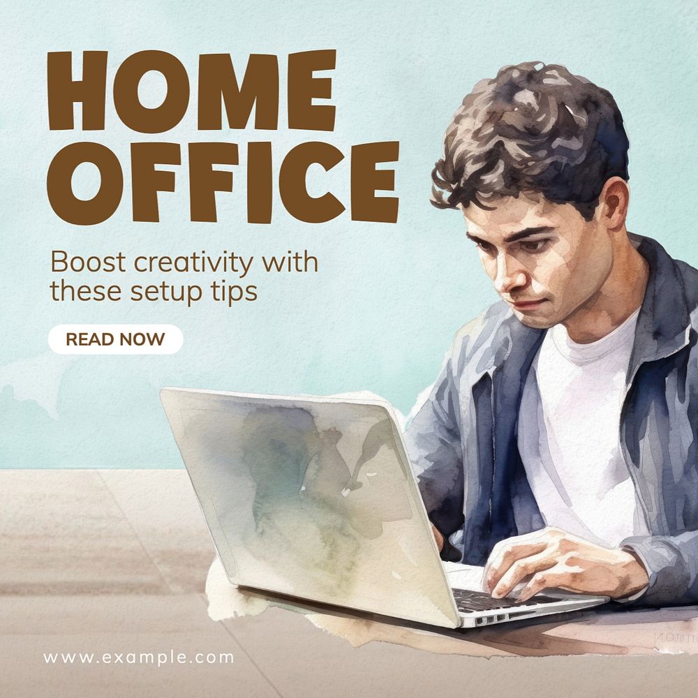 Home office Instagram post template, editable text