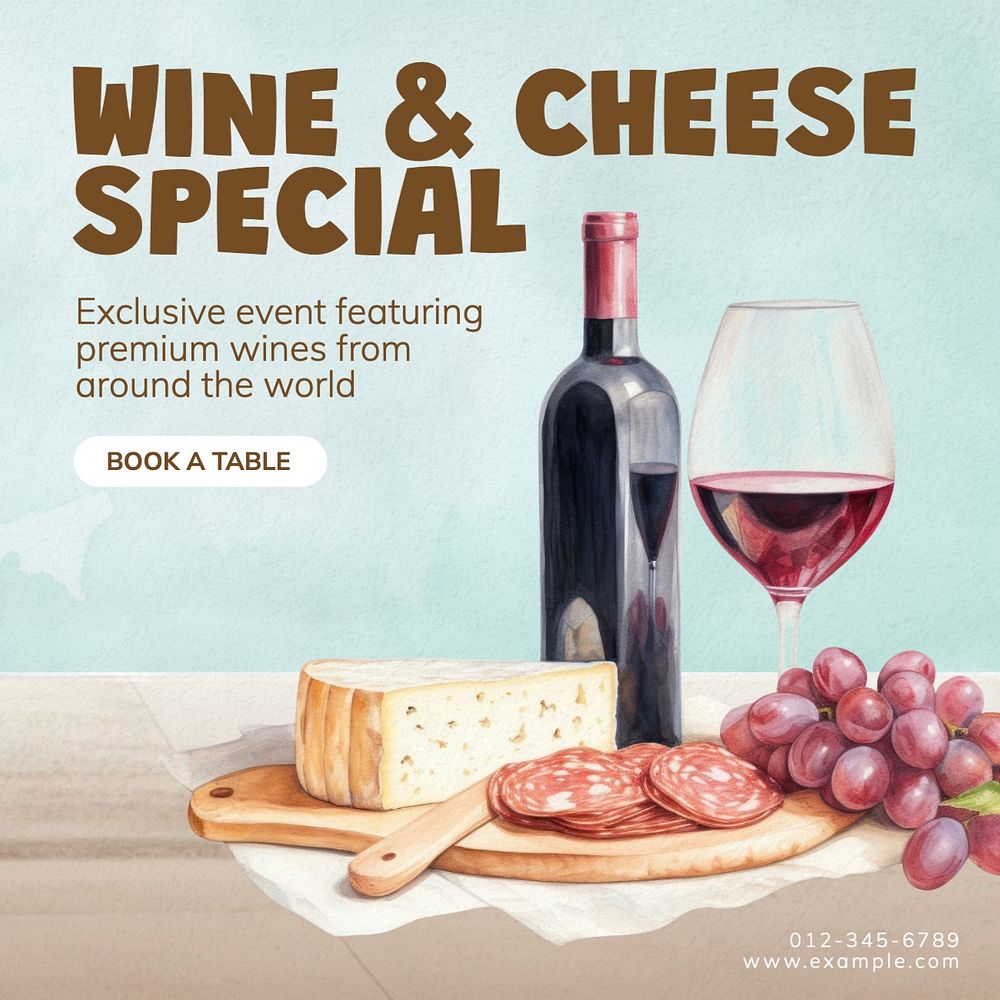 Wine & cheese special Instagram post template, editable text