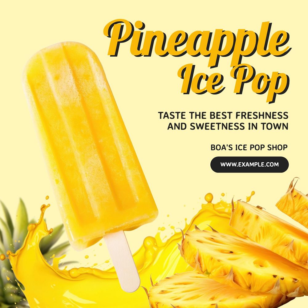 Pineapple ice pop Instagram post template, editable text