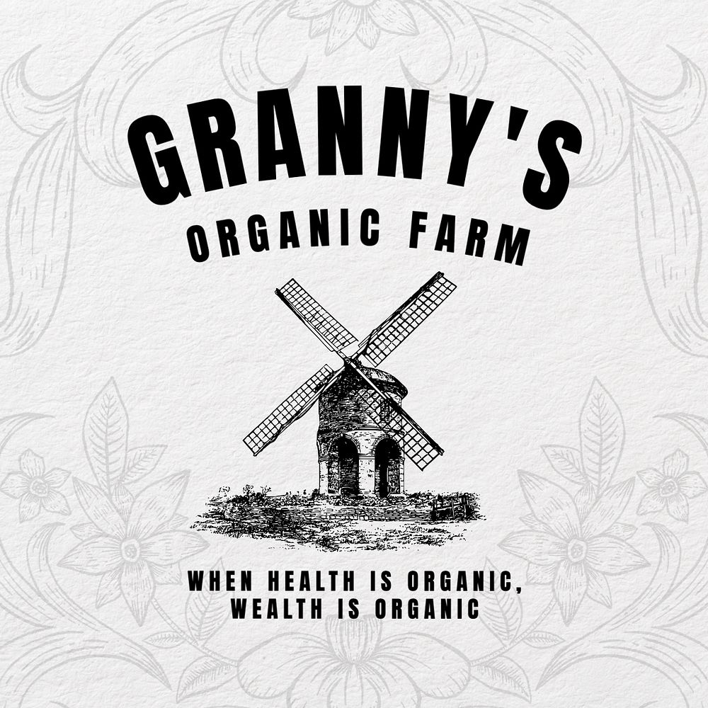 Organic farm vintage logo template, customizable design