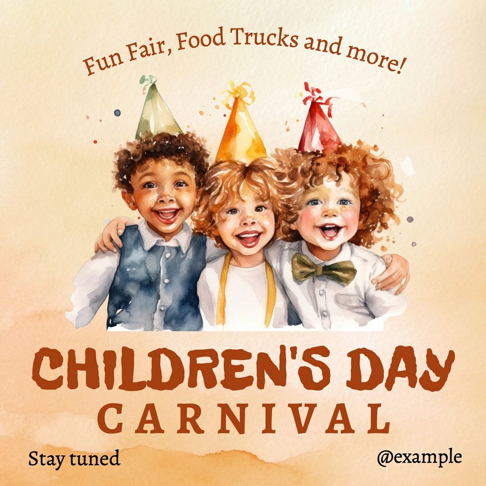 Children's day carnival Instagram post template, editable text