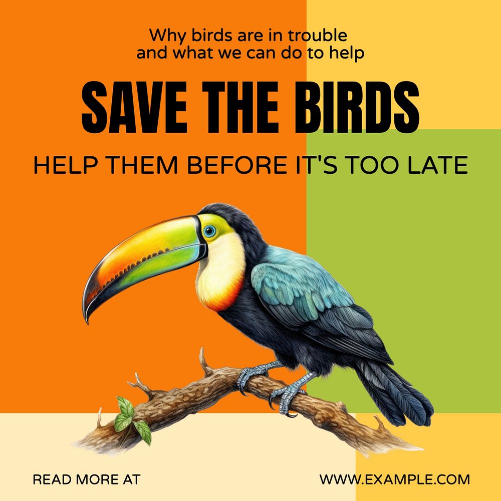 Save the birds Instagram post template, editable text