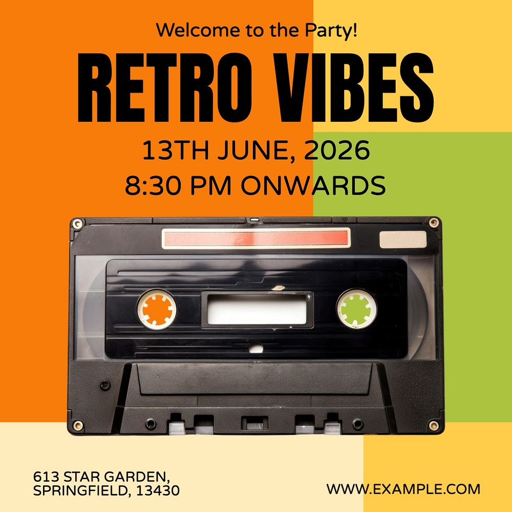 Retro party Instagram post template, editable text