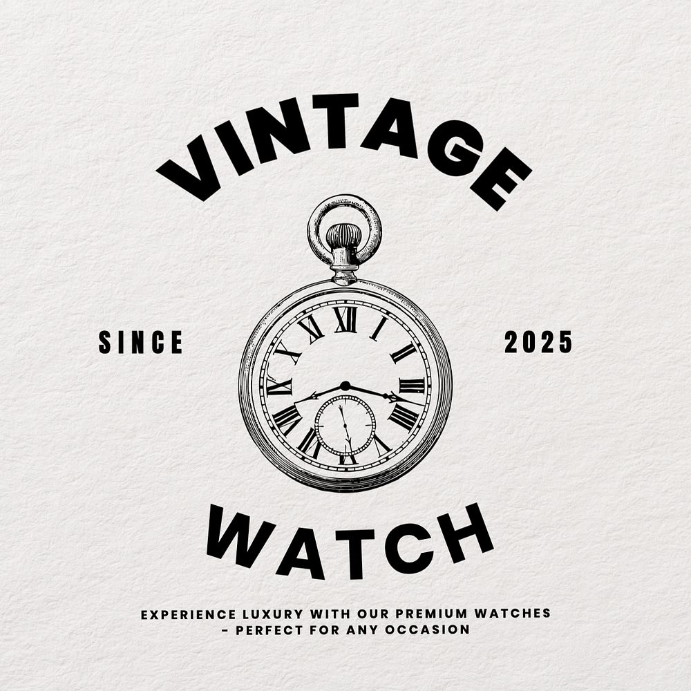 Vintage watch white logo template, editable design